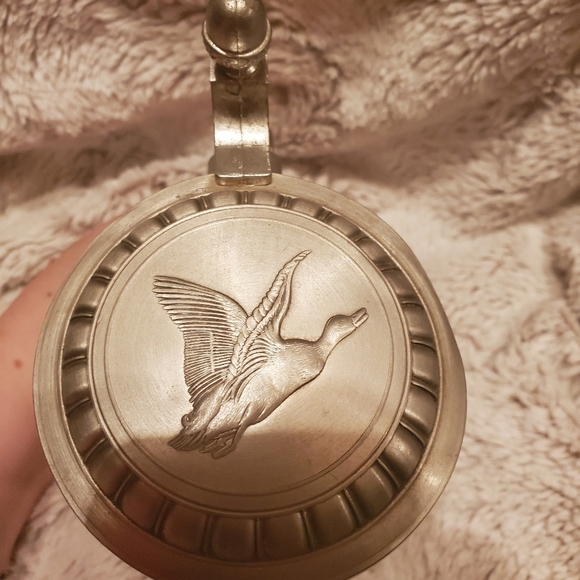 Vintage German Beer Stein Clear Glass w/ Pewter Lid Mallard Duck Painting - Picture 5 of 7